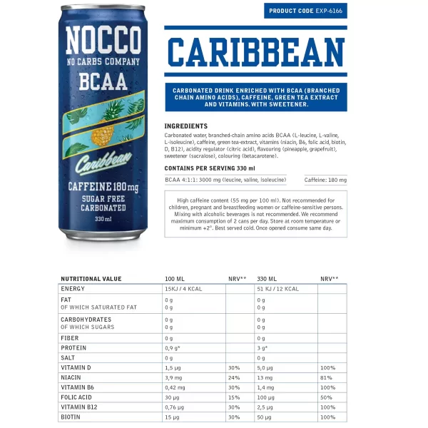 NOCCO BCAA Caribbean Drink, 12 x 330ml - Image 3