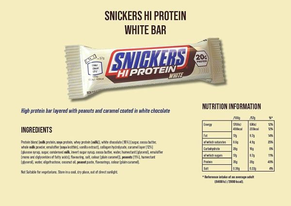 Snickers White Chocolate Hi-Protein Low Sugar Bar 12 x 57g - Image 2