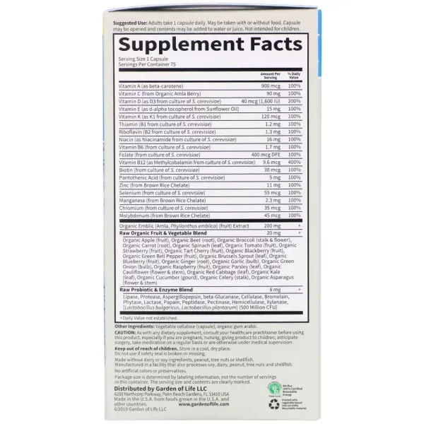 Garden of Life Vitamin Code, RAW One, Once Daily Multivitamin For Men - 75 Vegetarian Capsules - Image 2