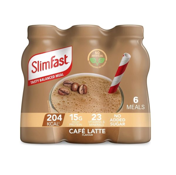 SlimFast Cafe Latte Ready To Drink Shakes, Tasty Balanced Meal - 6 x 325ml