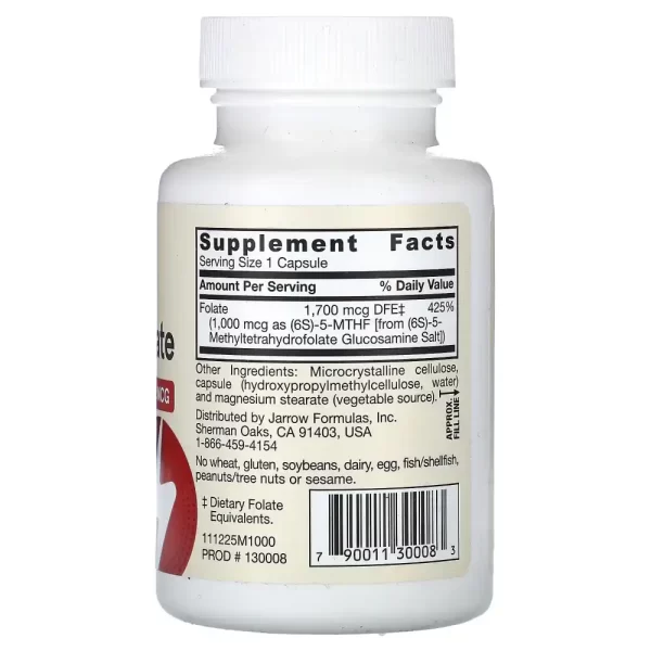 Jarrow Formulas Methyl Folate, Extra Strength 1000mcg - 100 Veggie Capsules - Image 2