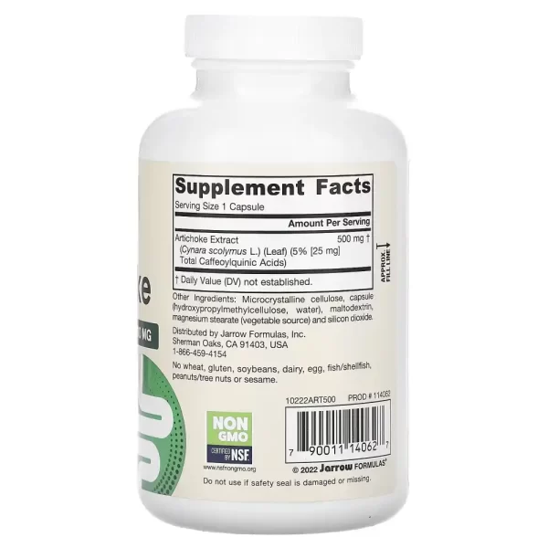 Jarrow Formulas Artichoke 500mg - 180 Veggie Capsules - Image 2