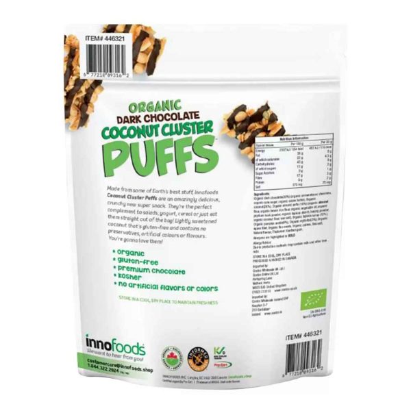 Innofoods Organic Dark Chocolate & Coconut Cluster Puffs 500g - Image 2
