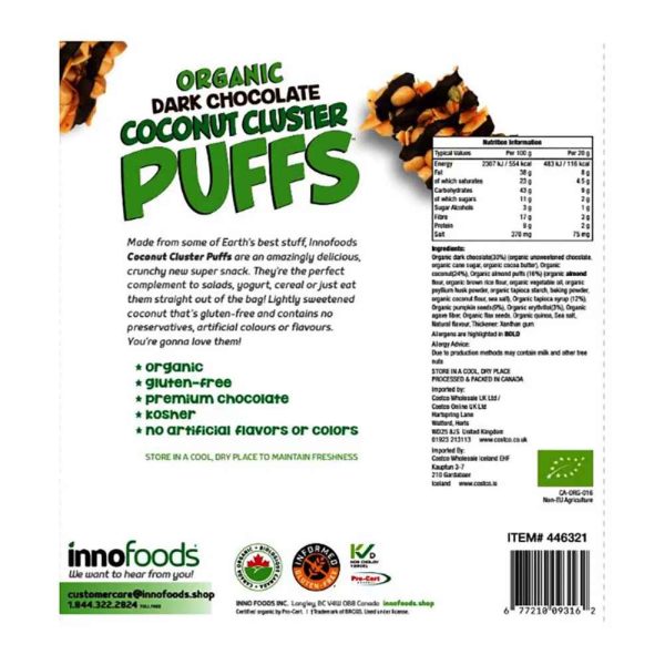 Innofoods Organic Dark Chocolate & Coconut Cluster Puffs 500g - Image 3