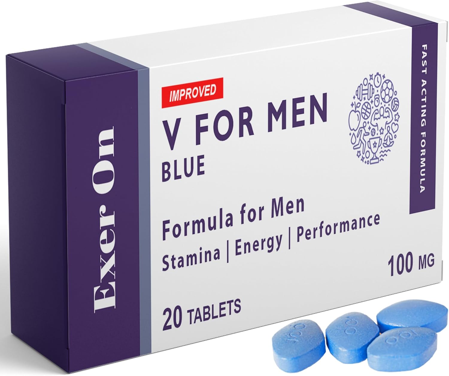 ErexOn V for Men Improved Vitality Formula, Performance & Enhancement 100mg Tablets
